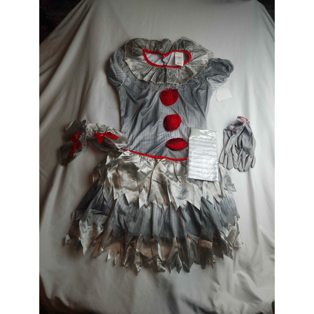 Fun World Carnevil Clown Costume Set 4 Piece Grey Red Small 4-6